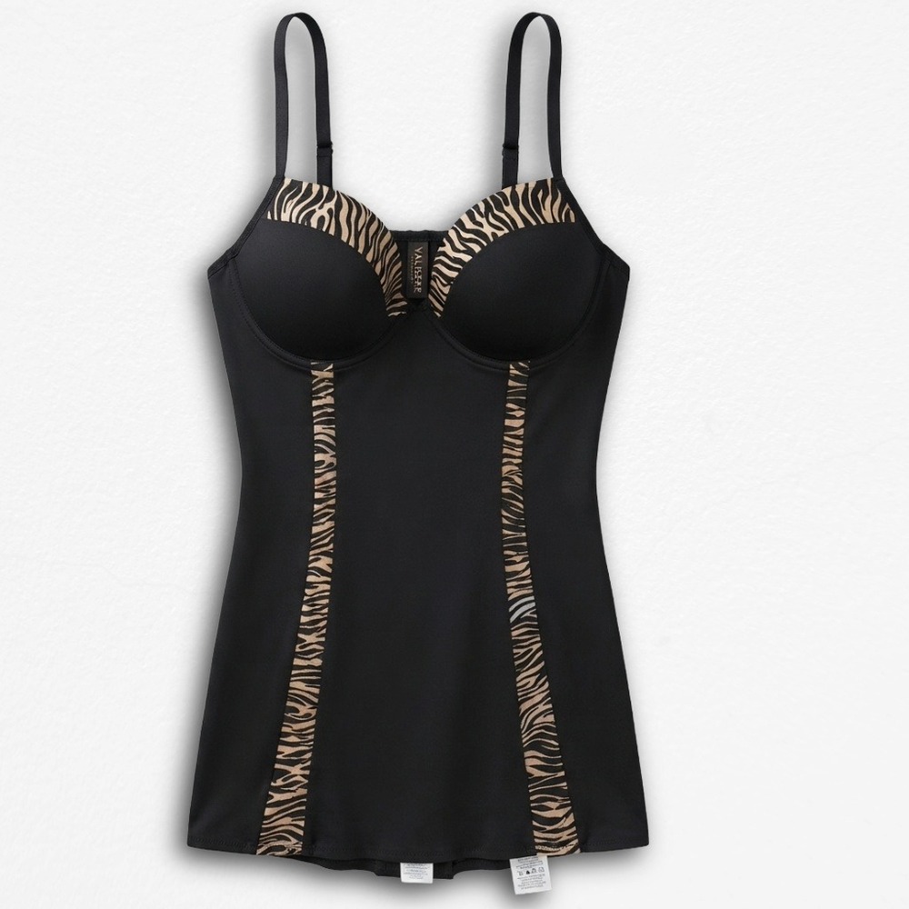 Marilyn Monroe Intimates Black Zebra Print Underwire Shapewear Camisole 1X